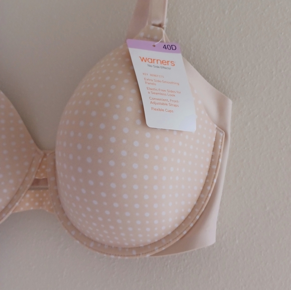 NWT Warner's No Side Effects Polka Dot Bra, size 40D - Picture 2 of 13